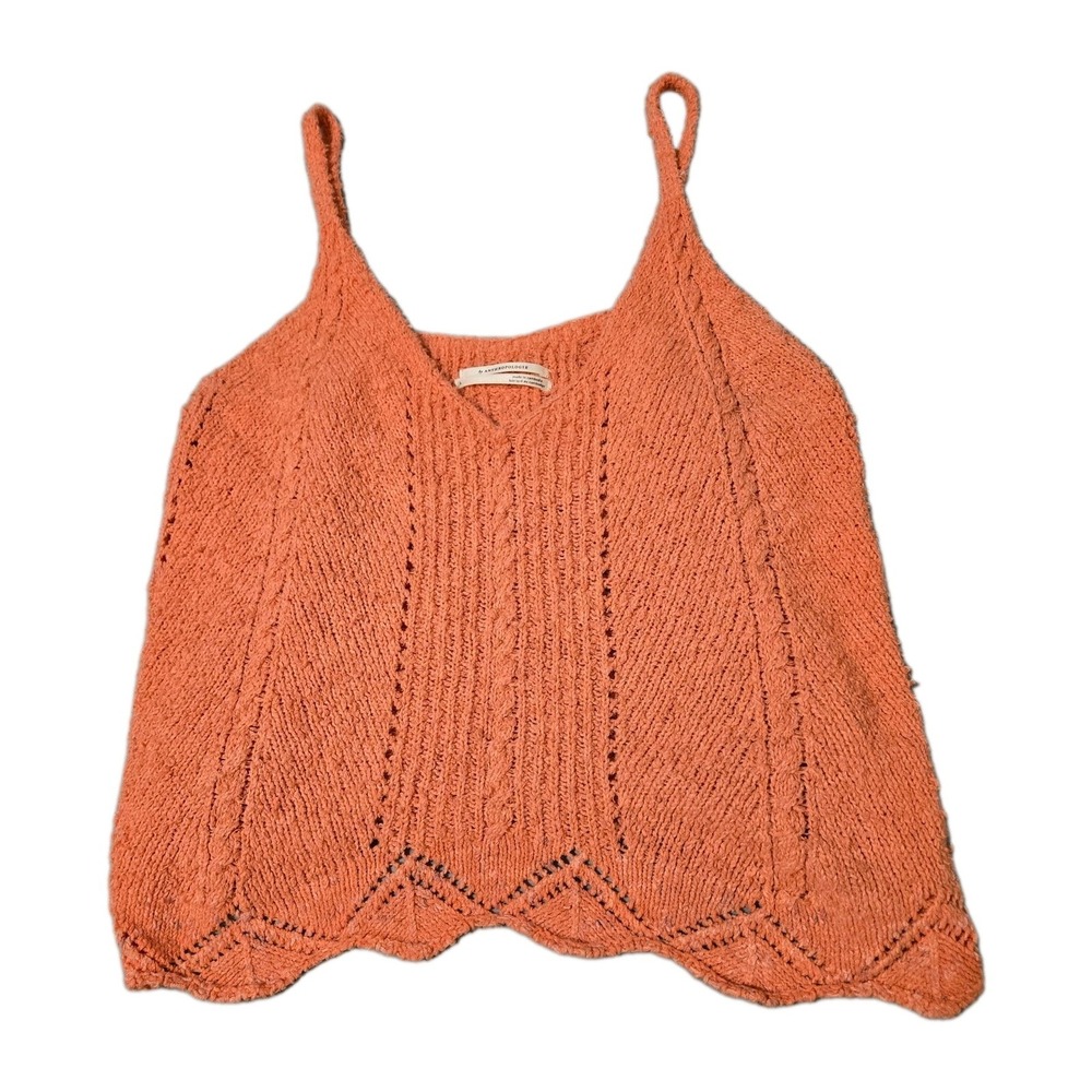 Anthropologie Coral Cutout Knit Tank Top Textured Cable Knit V-neck Size Large